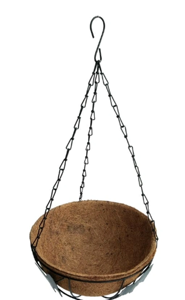 Black Color Iron Butterfly Design Hanging Stand With 10 Inch Coco Basket Pot - Free Size, Black, Iron, Pack of 1